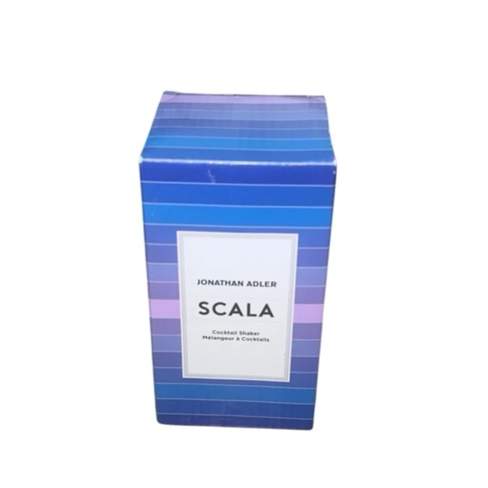 NEW Jonathan Adler Scala Blue & Purple Stripe Stainless Steel‎ Cocktail Shaker